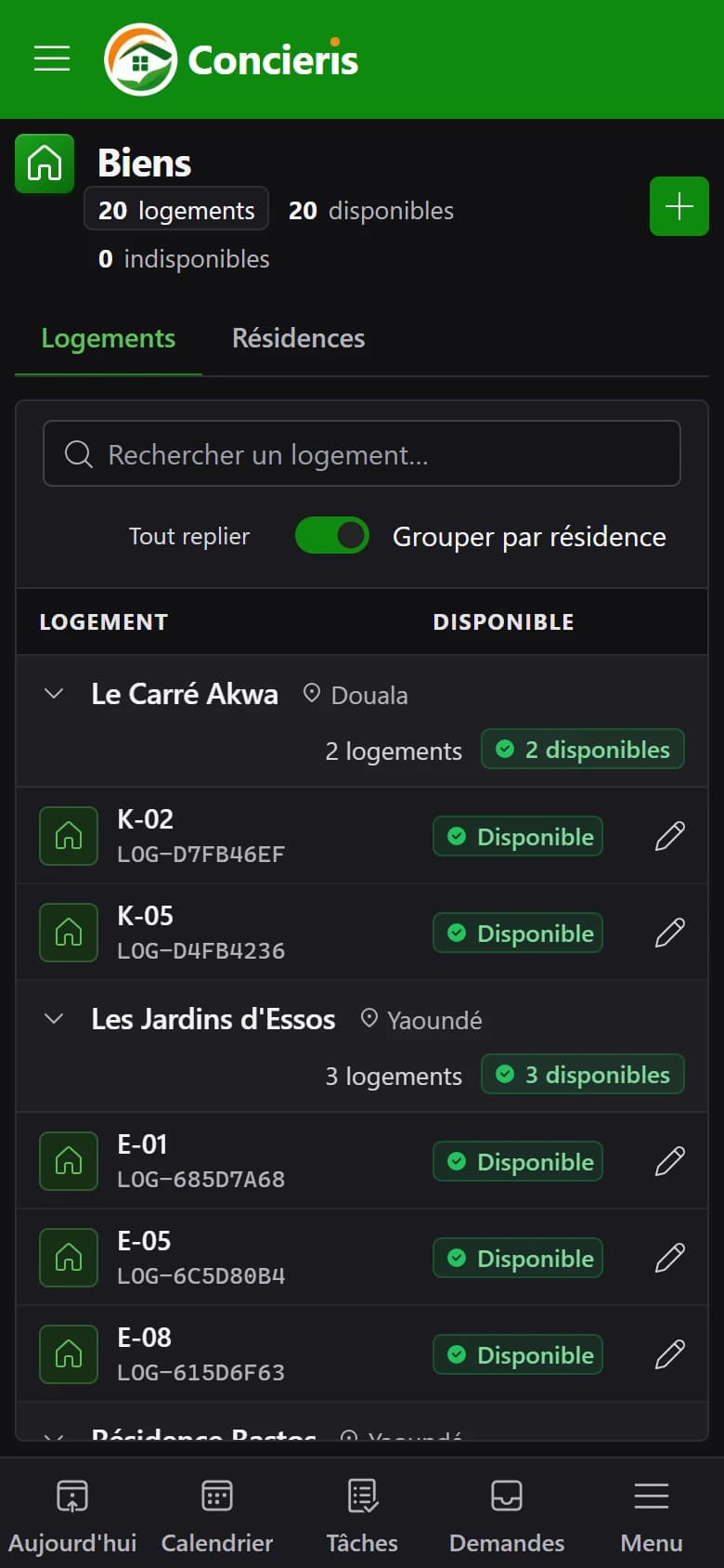 Aperçu de la page Biens