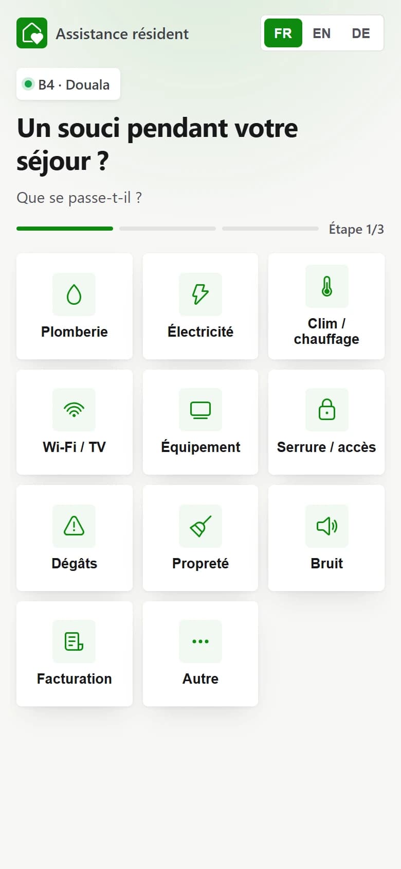Le formulaire de signalement, ouvert en scannant le QR code du logement